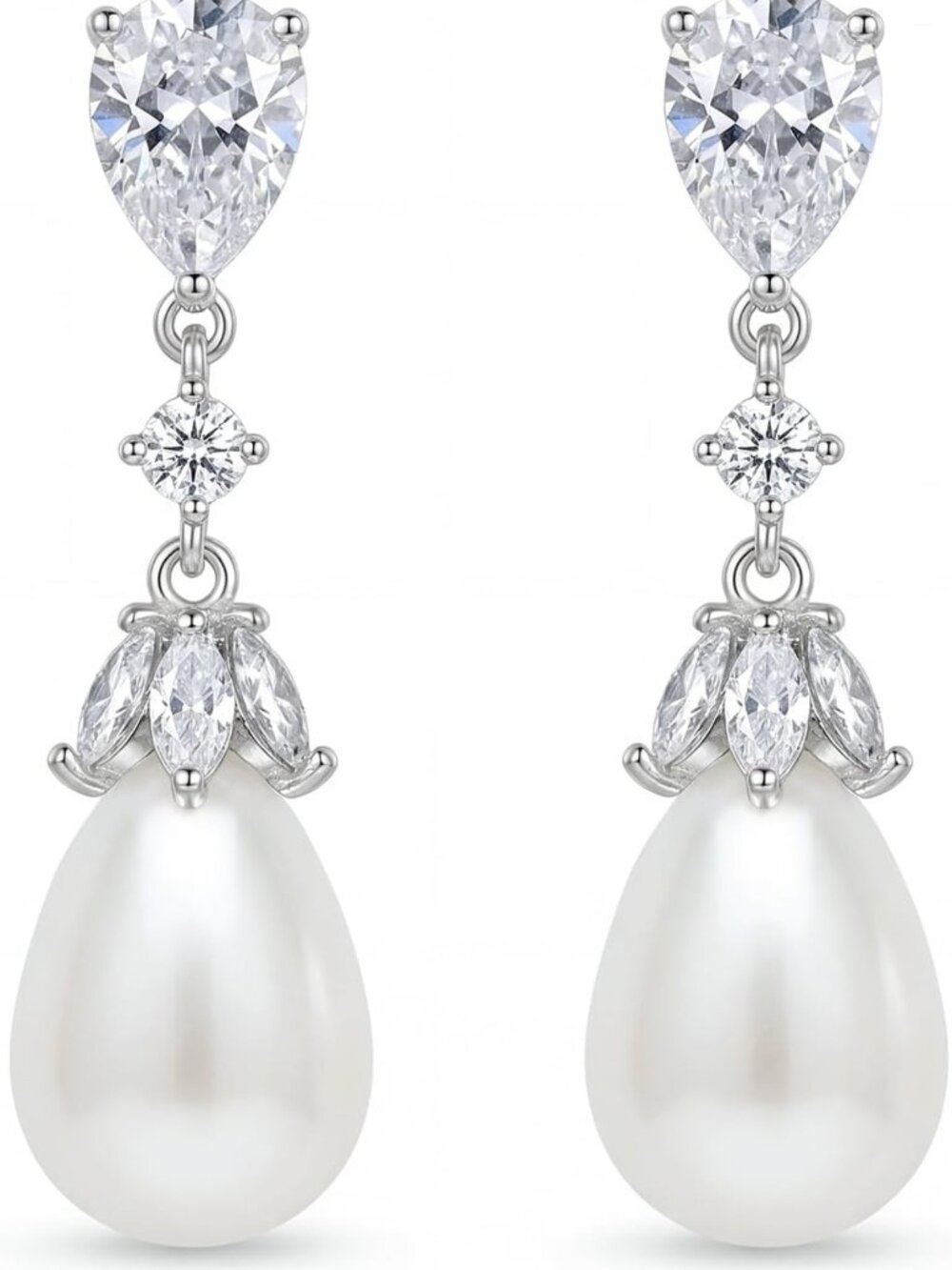 Elegant Silver Pearl Drop Earrings for Women | Bridal, Prom, & Formal Jewelry